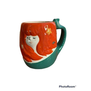 Mermaid red hair Teal tail handle‎ Novelty large coffee cup